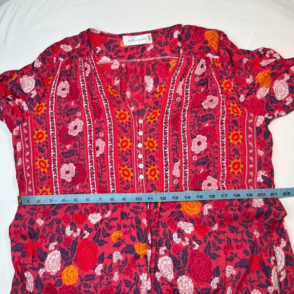 Walker & Wade Carrie Midi Dress Drawstring Waist Cherry Floral Pink Orange Med - Picture 7 of 13